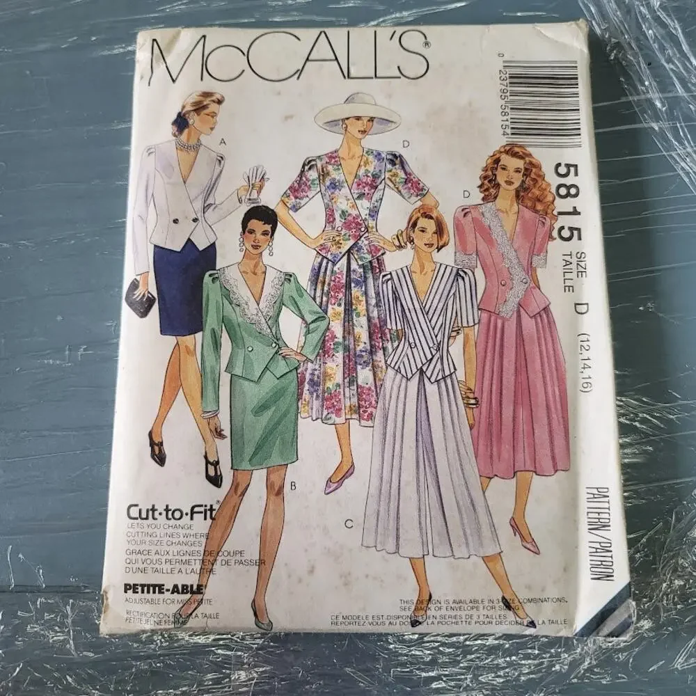 Vintage Pattern Sewing Crafts Hobby 5815 McCalls Size D 12 14 16 2 Piece w skirt